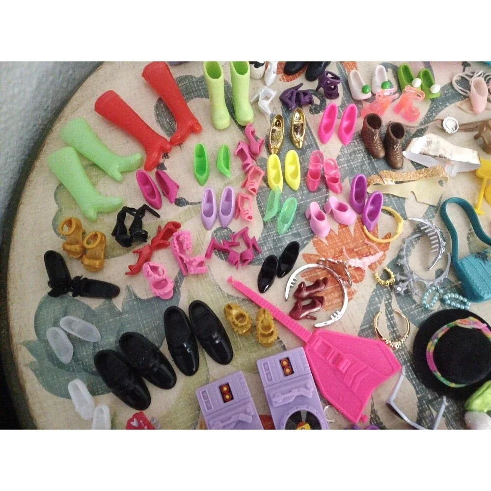 Large Lot of Miscellaneous Barbie Doll Accessories Shoes Purses, Lots More Vtg